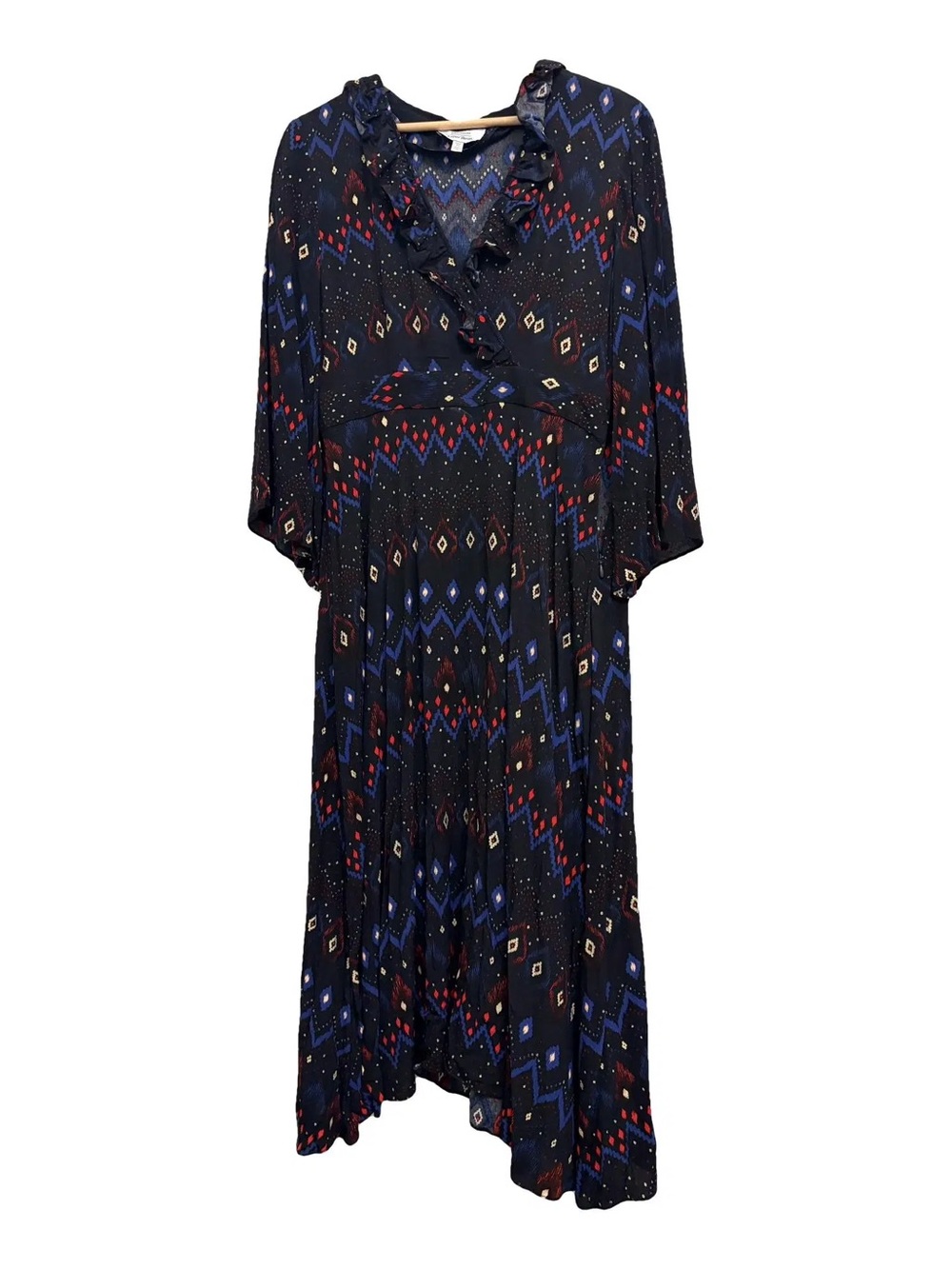& Other Stories Navy Midi Dress with Red & Cream Accents